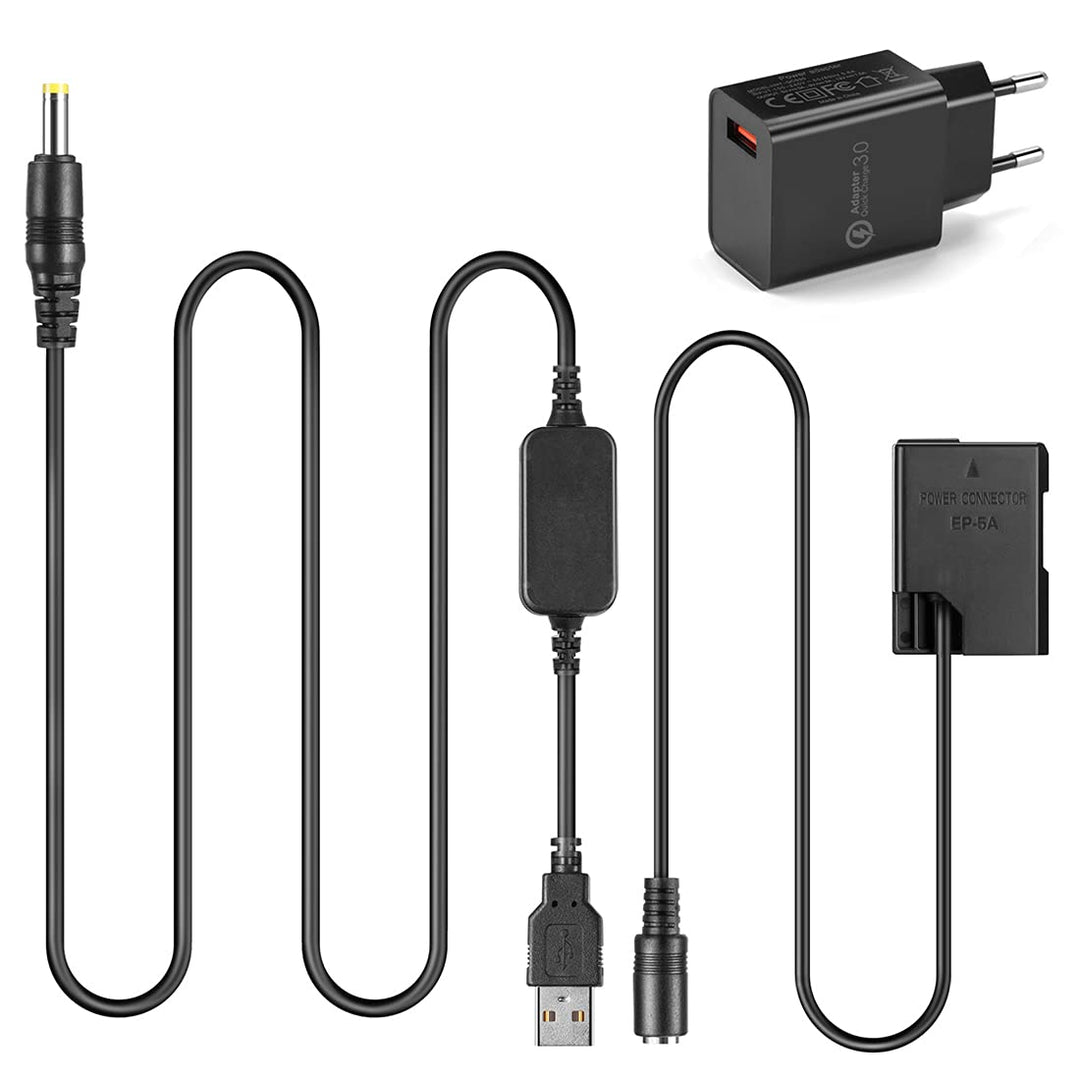 Mobile Netzteil USB Kabel + 5V3A Ladegerät + EP5A EP-5A EN-EL14 Dummy Akku für Nikon P7800 P7100 D56
