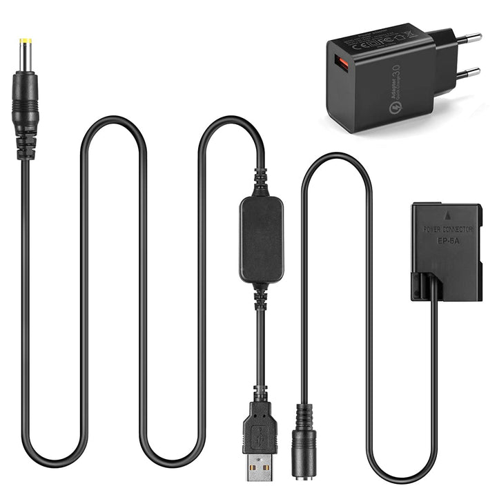 Mobile Netzteil USB Kabel + 5V3A Ladegerät + EP5A EP-5A EN-EL14 Dummy Akku für Nikon P7800 P7100 D56