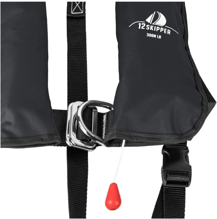 12skipper Automatik Rettungsweste ISO 300N mit Harness, Schwimmweste Schwarz, Schwarz