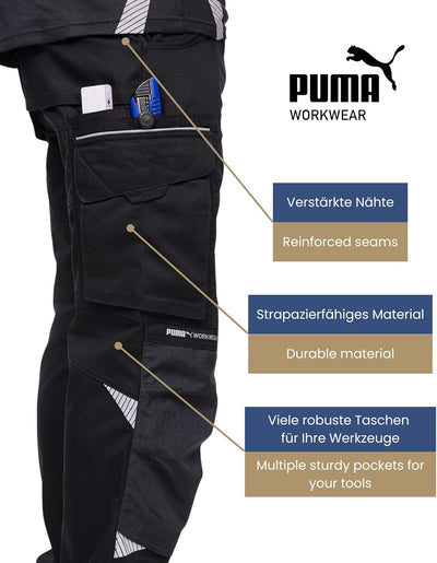 PUMA WORK WEAR Premium Arbeitshose mit vielen Taschen und extra verstärktem Nylon Gewebe 56 Schwarz/