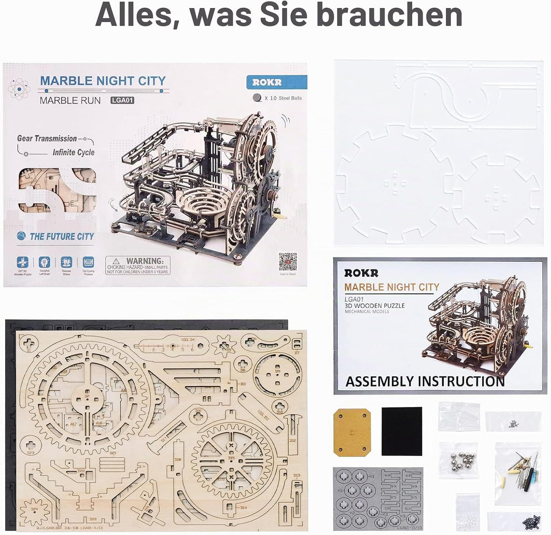 ROKR Puzzle Modell Kits Mable Run Modellbau Holz Spielzeug Jugend Erwachsene Kugelbahn mit Kugeln