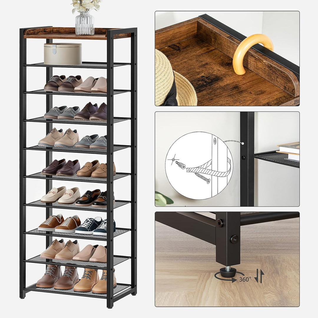 HOOBRO Schuhregal mit 10 Ebenen, Schmale Schuhablage, Schuhschrank, für 18-25 Paar Schuhe, Platzspar
