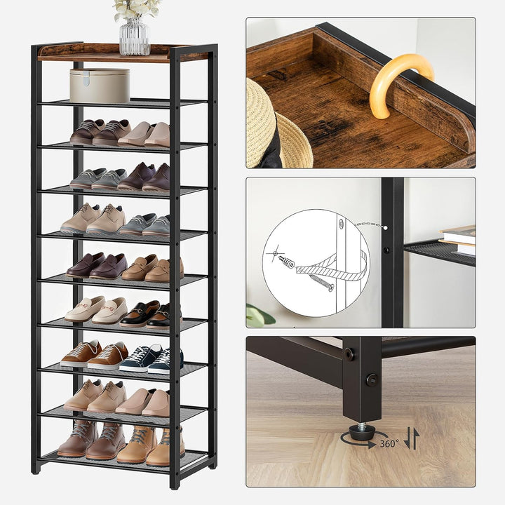HOOBRO Schuhregal mit 10 Ebenen, Schmale Schuhablage, Schuhschrank, für 18-25 Paar Schuhe, Platzspar