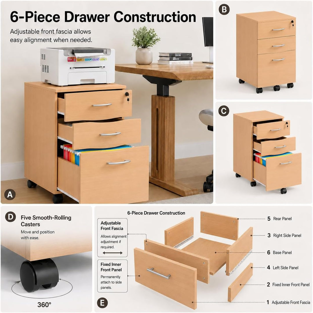 MMT Furniture Designs Ltd Untertischschubladen – Aktenschränke aus Buchenholz mit abschliessbaren Sc