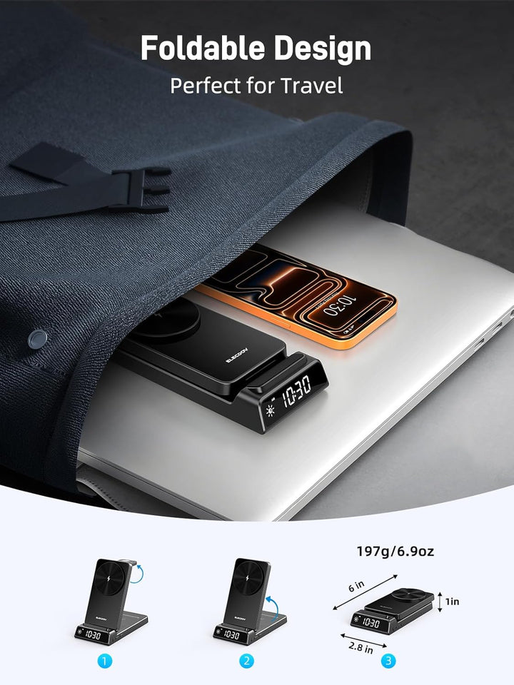 3-in-1 Wireless Ladestation für Apple, Faltbare Magnetische Ladestation für iPhone 17e/17 Pro Max/16