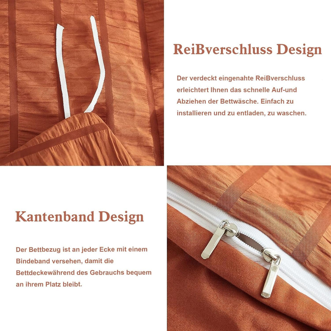 Freyamy Seersucker Kissenbezug 40x80cm 2er Set Karamell Geprägt Streifen Strukturiert Chic Kopfkisse