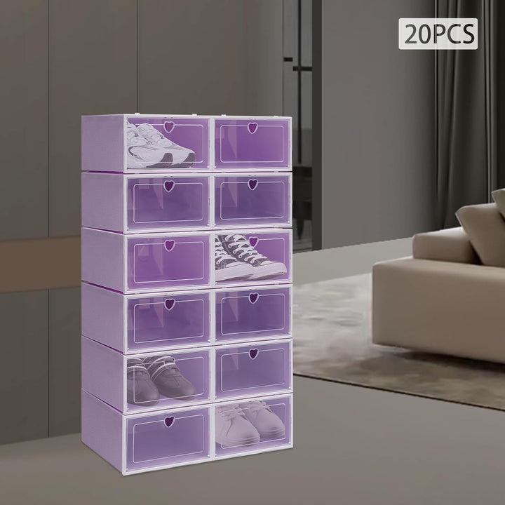 20 Stück Schuhkartonpack, stapelbare Schuhkasten, Plastikschuhkarton, transparenter Schuhorganisator