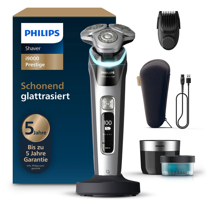 Philips Rasierer i9000 Prestige, Nass- und Trockenrasierer für Herren mit integriertem Trimmer, grau
