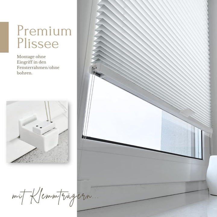 Home-Vision® Premium Plissee Faltrollo ohne Bohren mit Klemmträger / -fix (Weiss, B50cm x H100cm) Bl