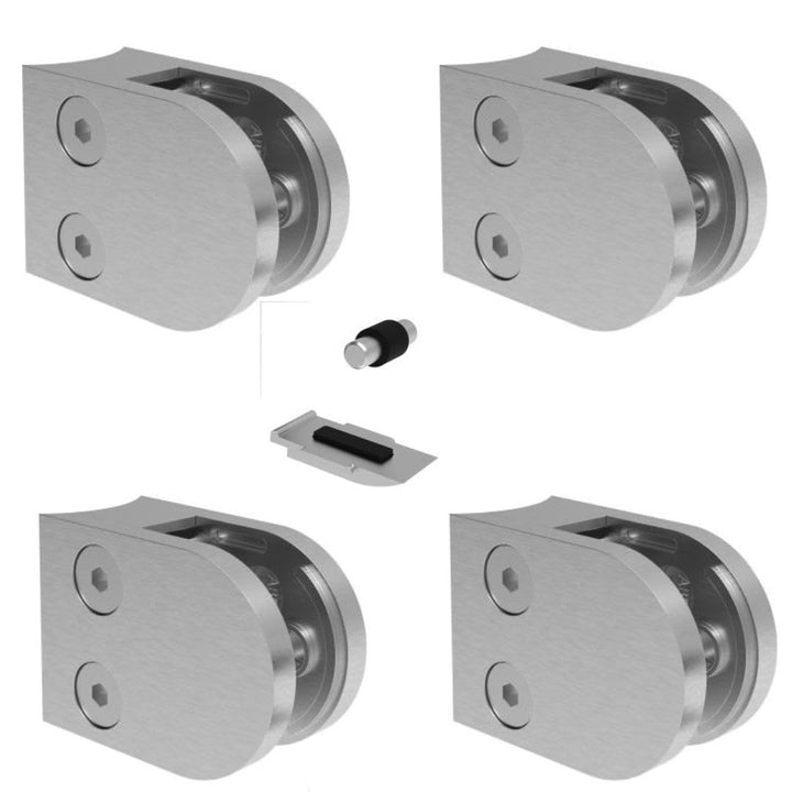 Sellon24® Glasklemme 4 Stück Glashalter Edelstahl 42,4/ flach inkl. Gummieinlage Glas 6,00-10,76mm M
