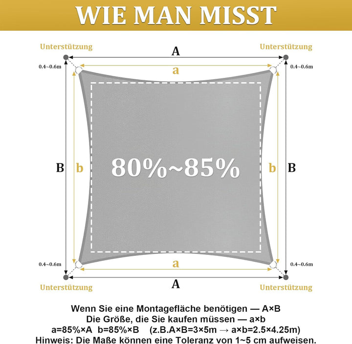 Shade&amp;Beyond Sonnensegel Wasserdicht Rechteckig 2 x 2 m Wetterschutz Sonnenschutz Sunsegel PES-Polye