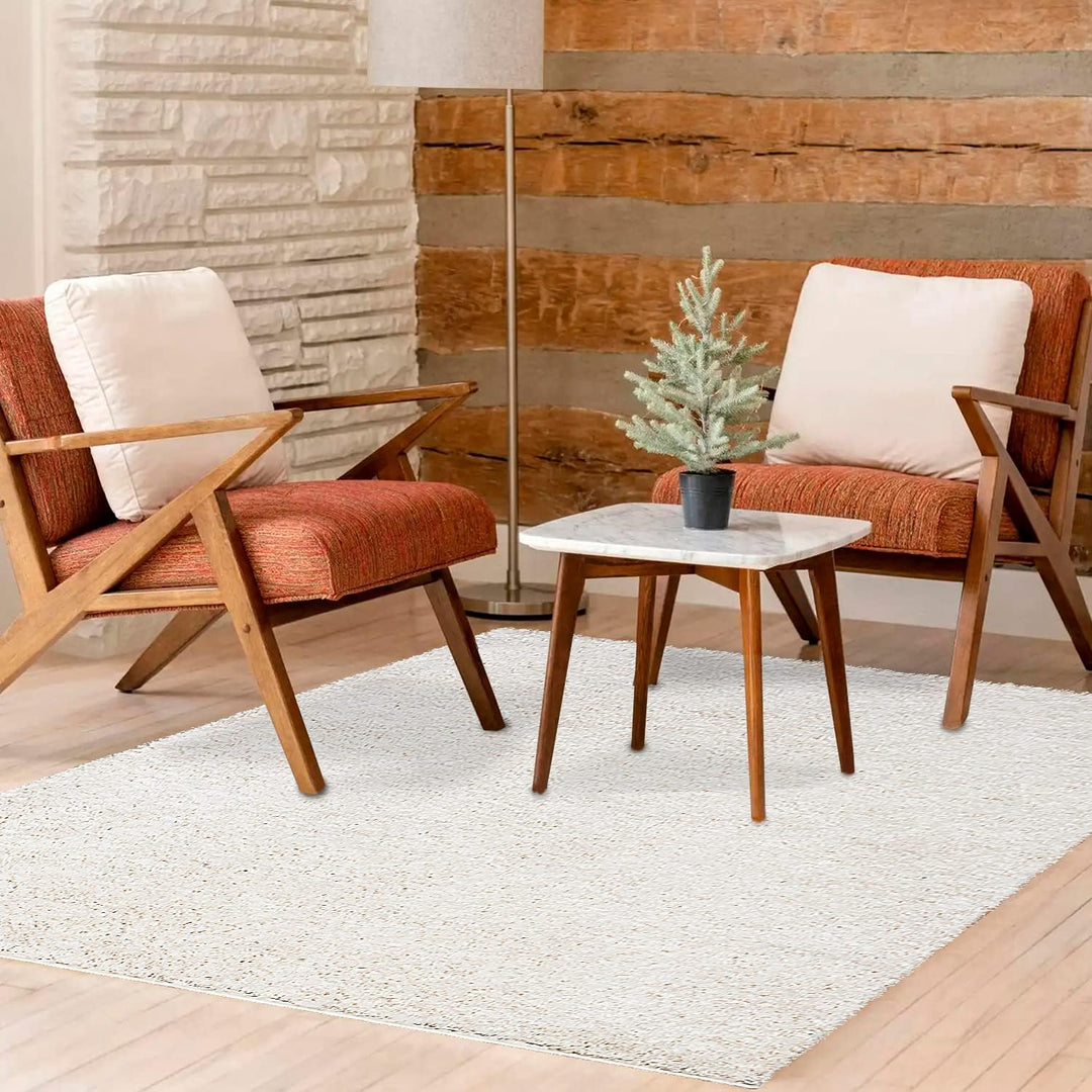 payé Teppich Wohnzimmer Hochflor Shaggy - 150x150cm - Creme Einfarbig Uni Flauschig Modern Boho Deko