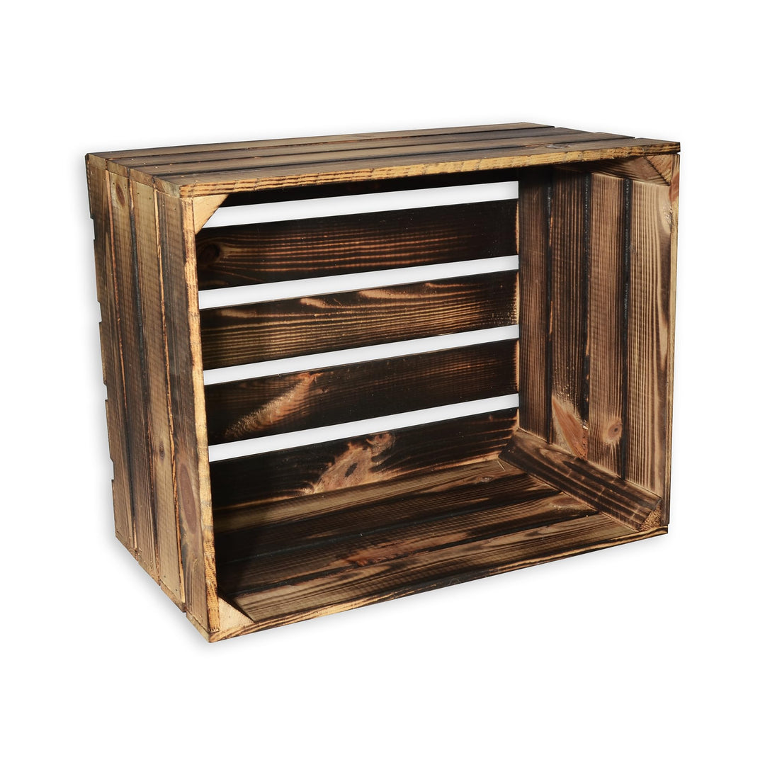 3 Set Holzkiste im Vintage Look geflammt dunkel 50x40x30cm - Obstkiste 50x40x30cm Dunkel Geflammt 3,