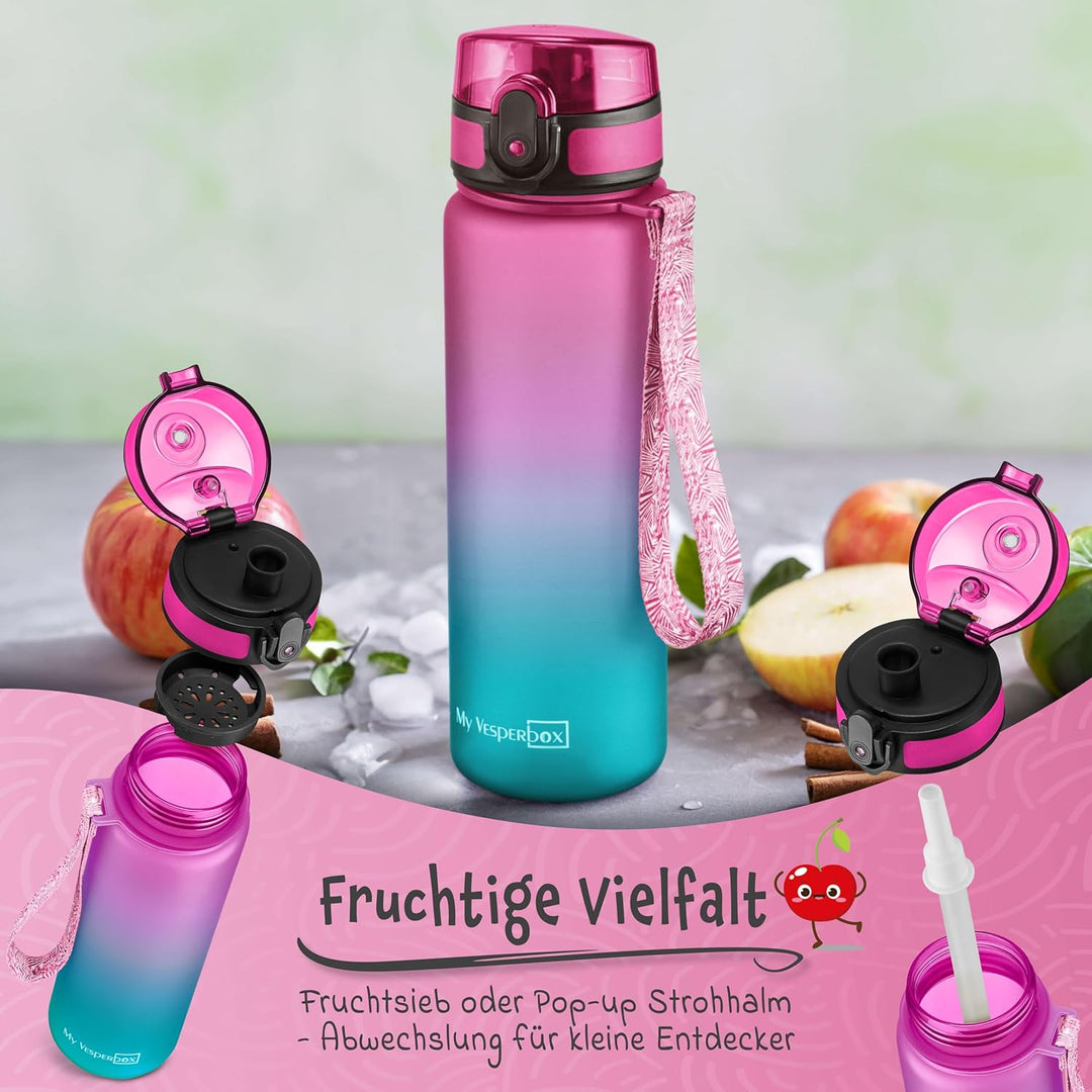 My Vesperbox® Trinkflasche Kinder [750ML] - Wasserflasche Kohlensäure Geeignet & Auslaufsicher - Wat