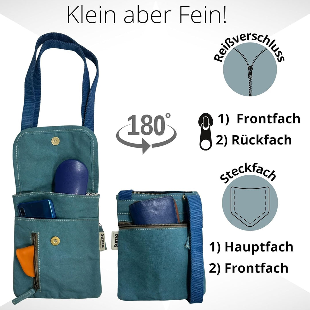 Sunsa Damen Umhängetasche. Nachhaltige Crossover Tasche. Vegane Kleine Messenger Bag mit mehreren Fä
