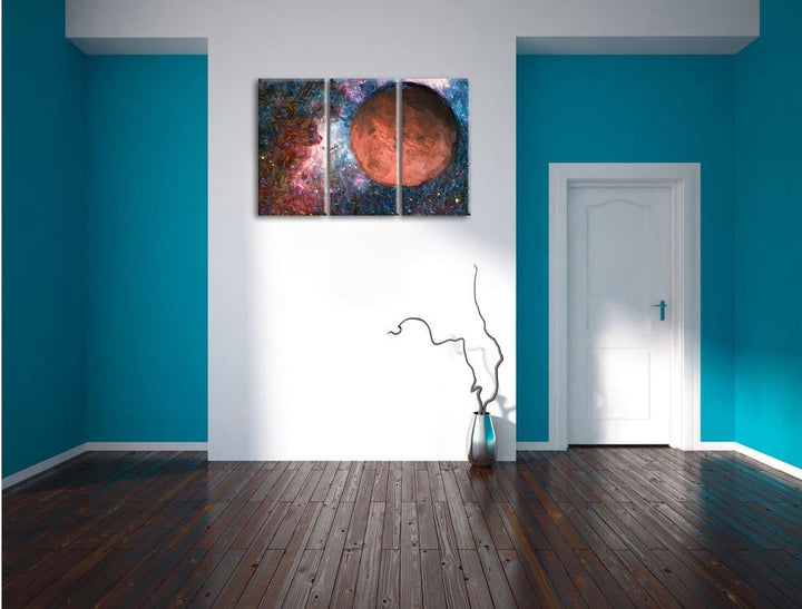Pixxprint Mars im Weltall Kunst / 3-Teilig/Gesamtmass 120cm Leinwandbild bespannt auf Holzrahmen/Wan