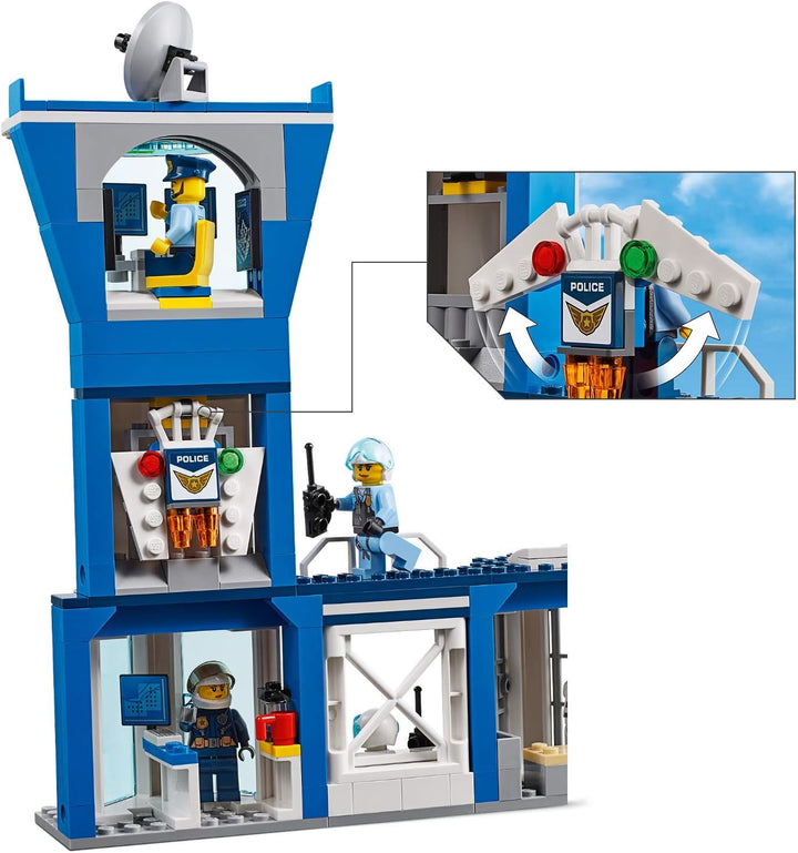 LEGO 60210 City Polizei Fliegerstützpunkt, Flugzeug mit Fallschirmjäger Plus Jetpack, Motorrad und A