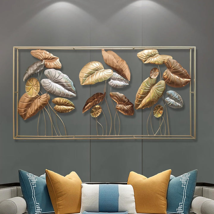 Dekoleidenschaft 3D Wandbild Blätter aus Metall in gold/silber/bronze, 135x69 cm, Wanddeko, Wandschm