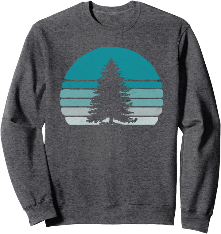 Vintage Fir Tree & Retro Dark Sunset 80s Outdoor Sweatshirt