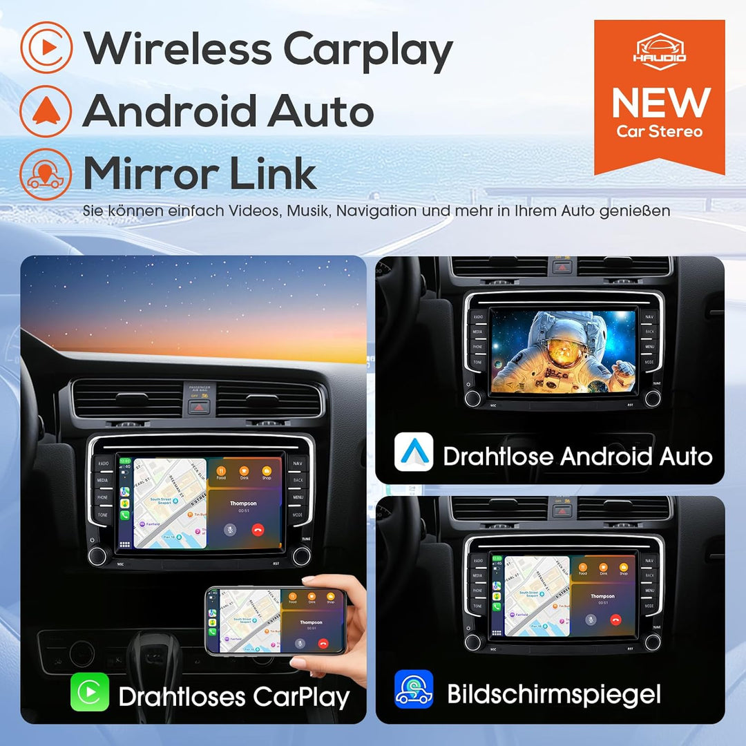 Haudio 2 Din Autoradio mit Kabellosem Apple CarPlay & Android Auto, 7 Zoll Autobildschirm mit Canbus