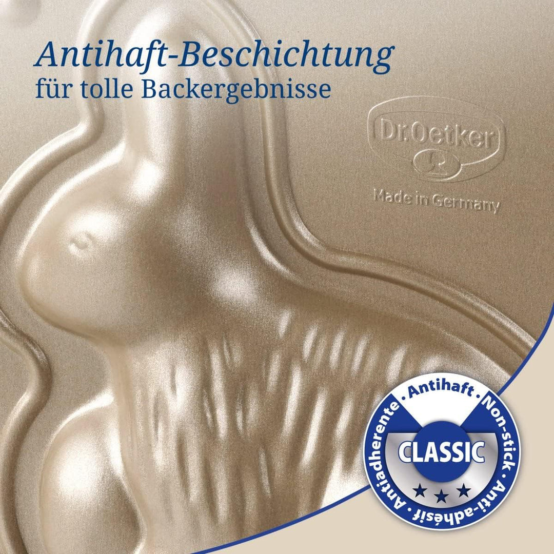 Dr. Oetker Backform Hase zu Ostern – 600 ml Füllvolumen – 3D Kuchenform in Gold mit Antihaftbeschich