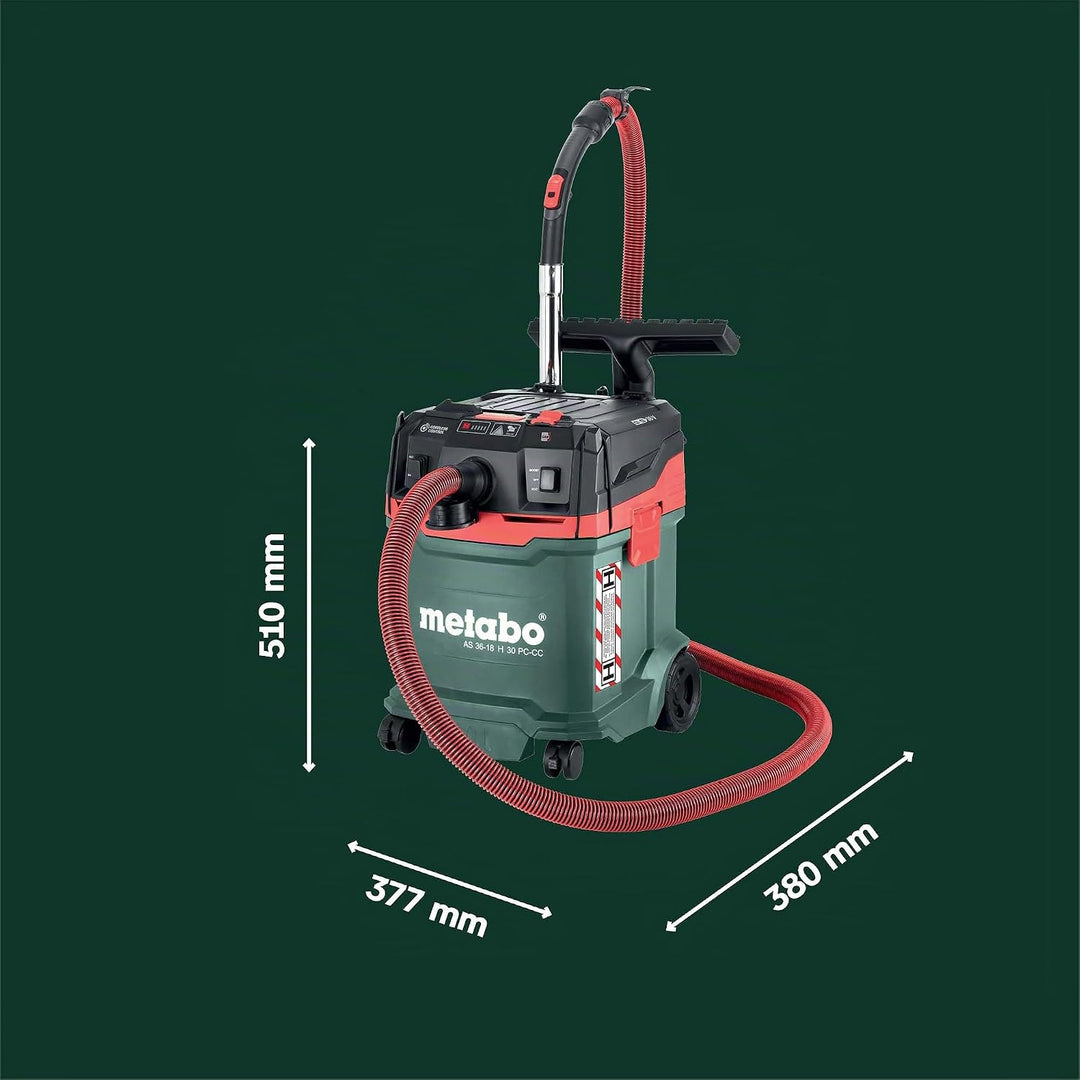 metabo AS 36-18 H 30 PC-CC Akku-Sauger, 18V Nass- und Trockensauger | Zertifizierter Industriestaubs