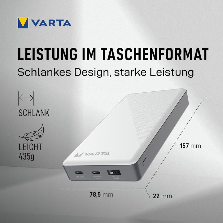 VARTA Power Bank 20000mAh, Powerbank Energy mit 4 Anschlüssen (1x Micro USB, 2x USB A, 1x USB C), ko