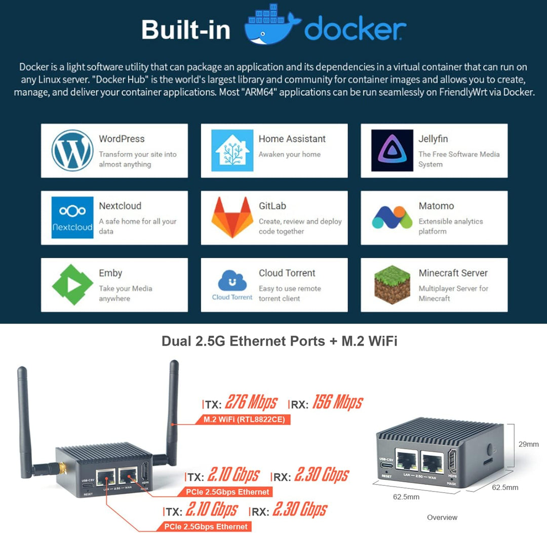 Nanopi R5C Wireless Mini WiFi Router OpenWRT mit Rockchip RK3568B2 Soc 0.8T NPU Onboard Dual PCIe 2.