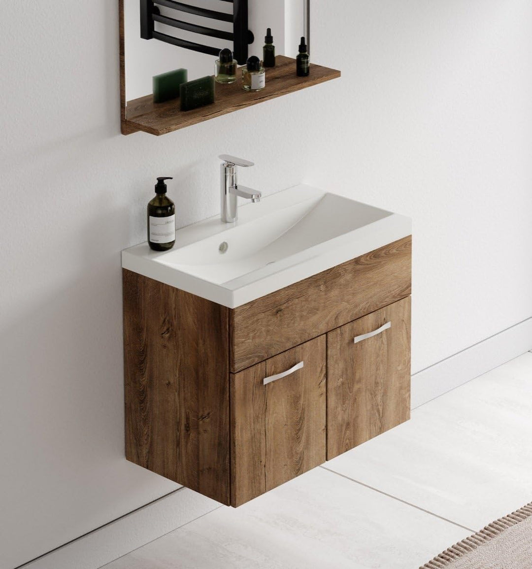 Badplaats B.V. Badezimmer Badmöbel Set Montreal 02 60cm Waschbecken Braun Eiche - Unterschrank Wasch