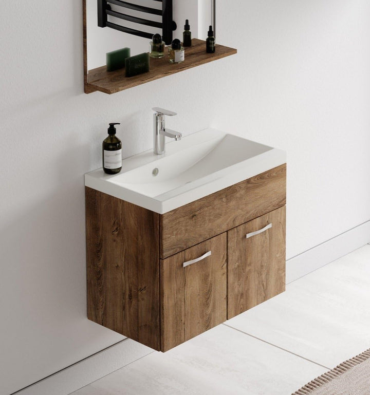 Badplaats B.V. Badezimmer Badmöbel Set Montreal 02 60cm Waschbecken Braun Eiche - Unterschrank Wasch