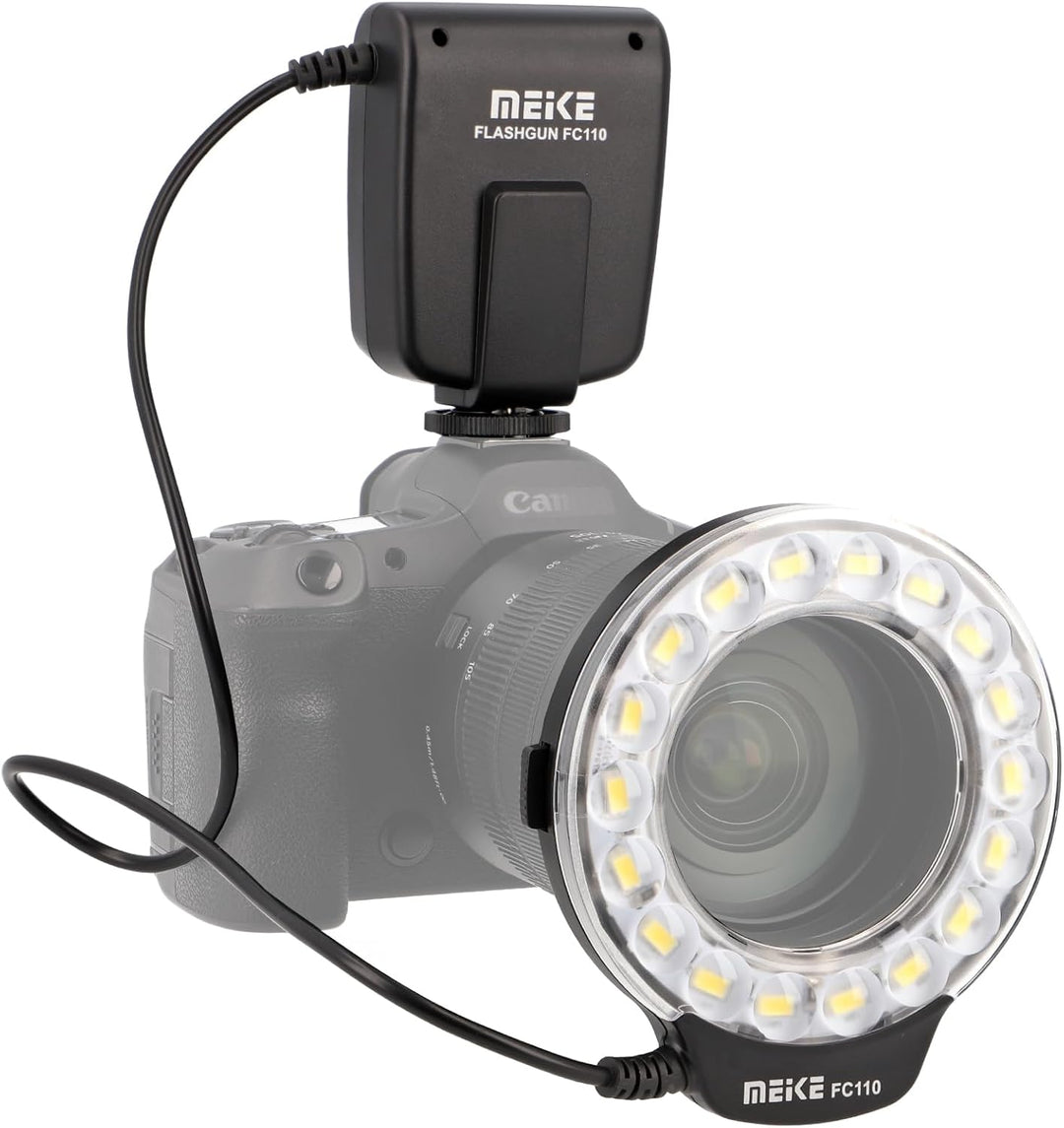 Makro Ringblitz FC-110, Ringleuchte Passend für Canon EOS DSLR, SLR Kameras, Blitz- und Dauerlicht,