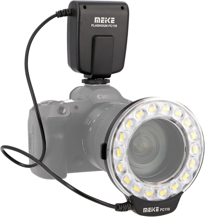 Makro Ringblitz FC-110, Ringleuchte Passend für Canon EOS DSLR, SLR Kameras, Blitz- und Dauerlicht,