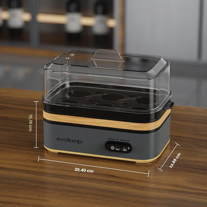 Evoloop Elektrischer Schnellkochtopf, Kapazität für 6 Eier, weich, mittel, gekocht, Wilderer, Eierko