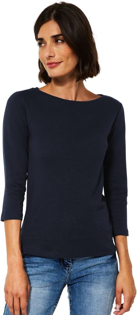 Cecil Damen Boatneck Basic Baumwollshirt U-Boot Ausschnitt S Deep Blue, S Deep Blue