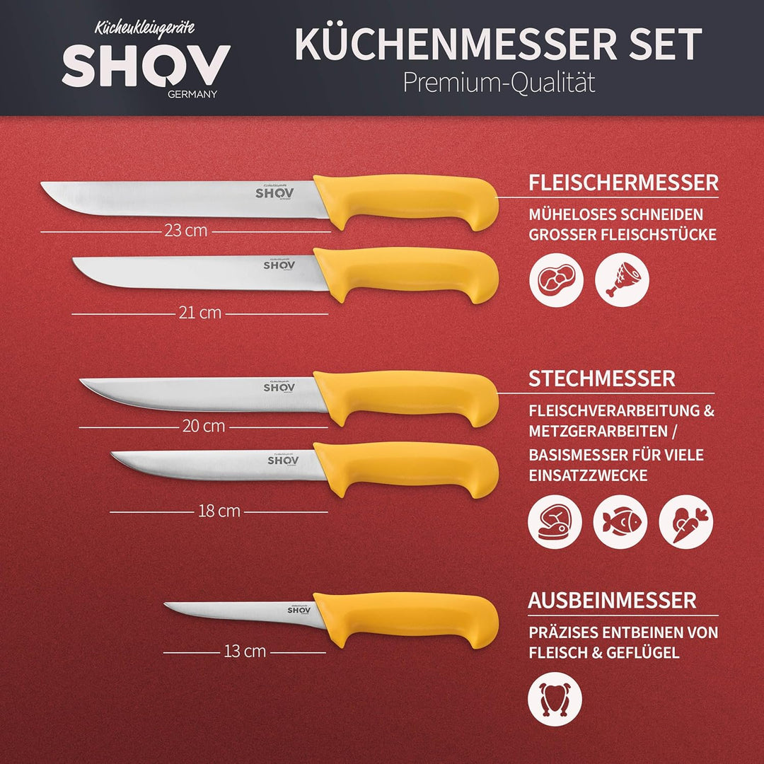 Shov Küchenmesser Set – Premiumqualität | Profi Küchenmesser | Kochmesser Set | Fleischmesser | Ausb
