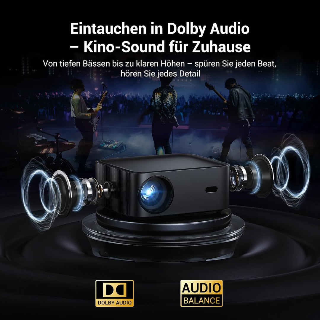4K Smart Beamer mit integrierter Netflix-App, HAPPRUN Heimkino Projektor mit Autofokus, Dolby Audio