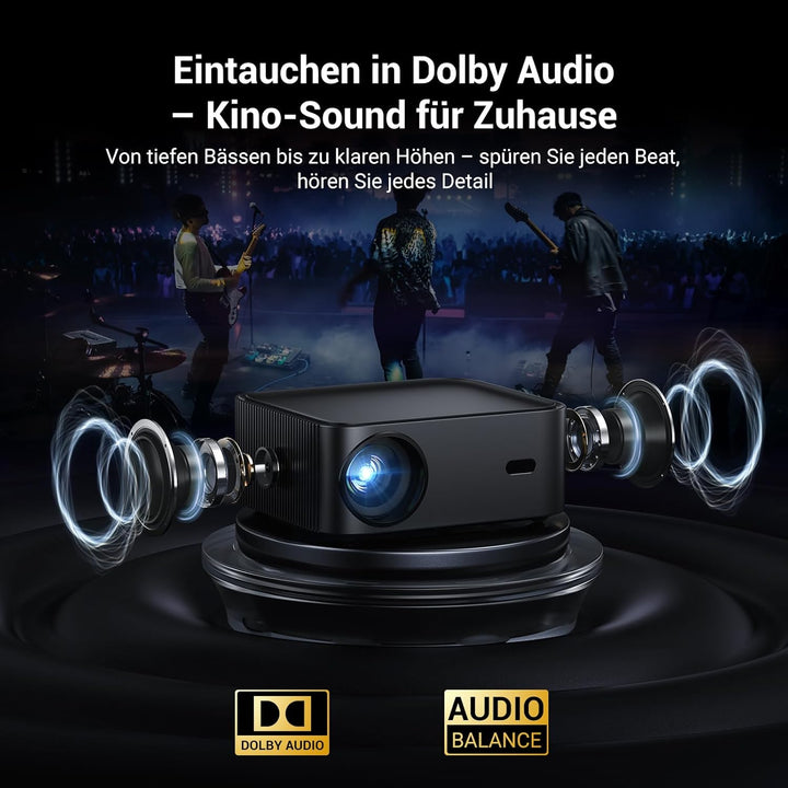 4K Smart Beamer mit integrierter Netflix-App, HAPPRUN Heimkino Projektor mit Autofokus, Dolby Audio