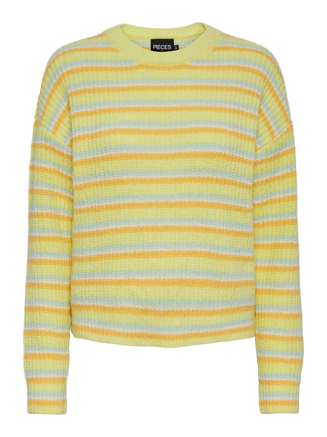 PIECES Damen Pcbina Ls O-Neck Knit Bc Strickpullover M Icy Morn/Stripes:cdan-flx-pale Lime Yellow, M