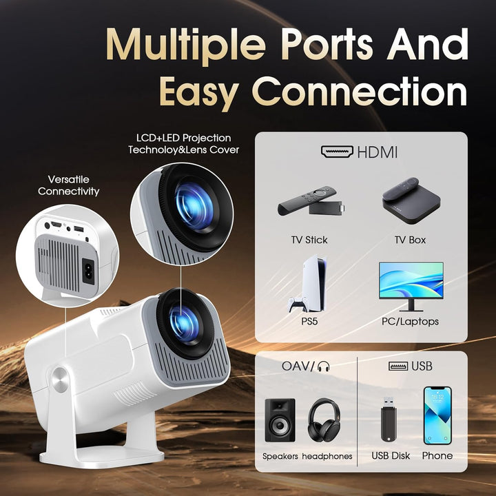 [Bulit-in App] 2024 Mini Beamer 1920*1080P FHD 4K Mini Projektor Dual Control mit Maus Android TV Wi