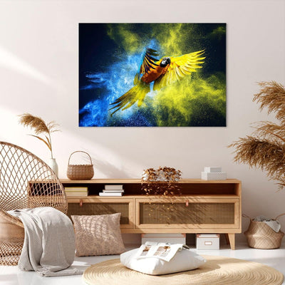 Bilder auf Leinwand 100x70cm Leinwandbild mit Rahmen Papagei Vogel Feder Gross Wanddeko Bild Schlafz