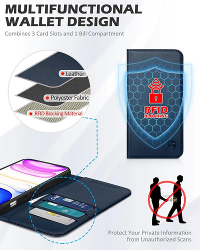 SHIELDON iPhone 11 Pro Hülle, Handyhülle [Echt Rindsleder] [RFID-Sperre] [Standfunktion], TPU Schutz