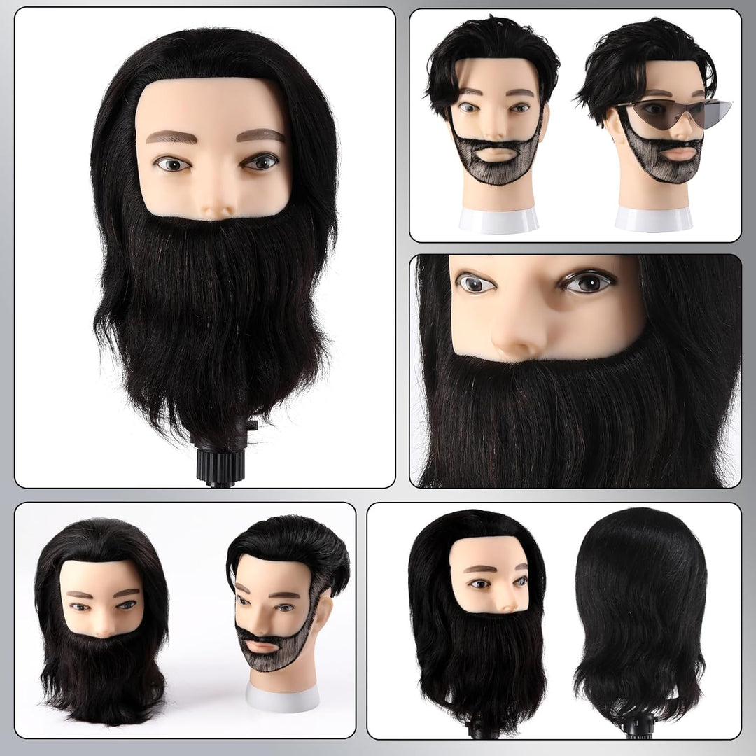 Mann Frisierkopf 100% Echthaar mit Bart Männlich Übungskopf Echthaar Friseur Kopf Puppenkopf Mannequ
