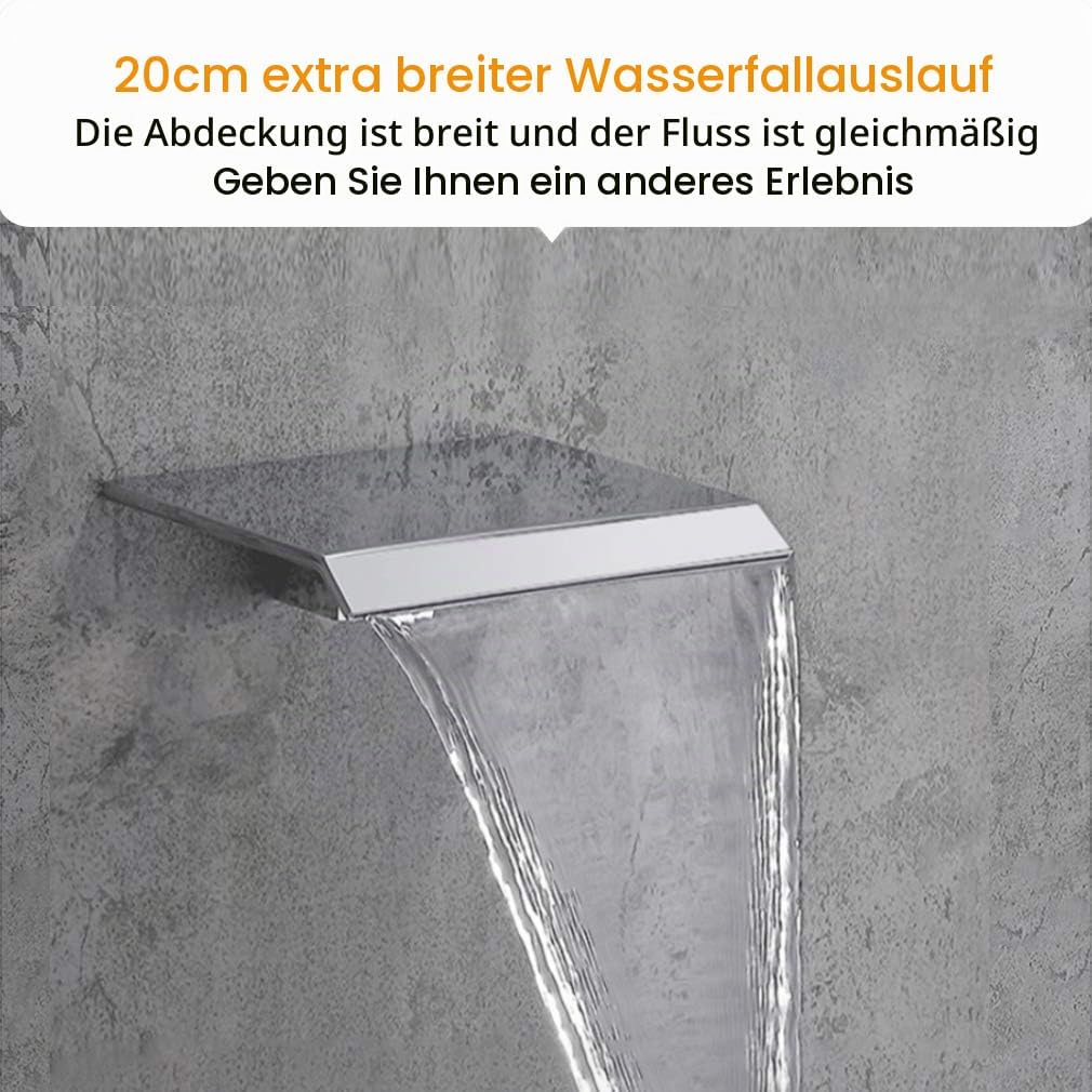 PHASAT Armatur Wand für Badezimmer Wasserhahn Wasserfall 2 Loch Unterputz Waschtischarmatur Wandmont