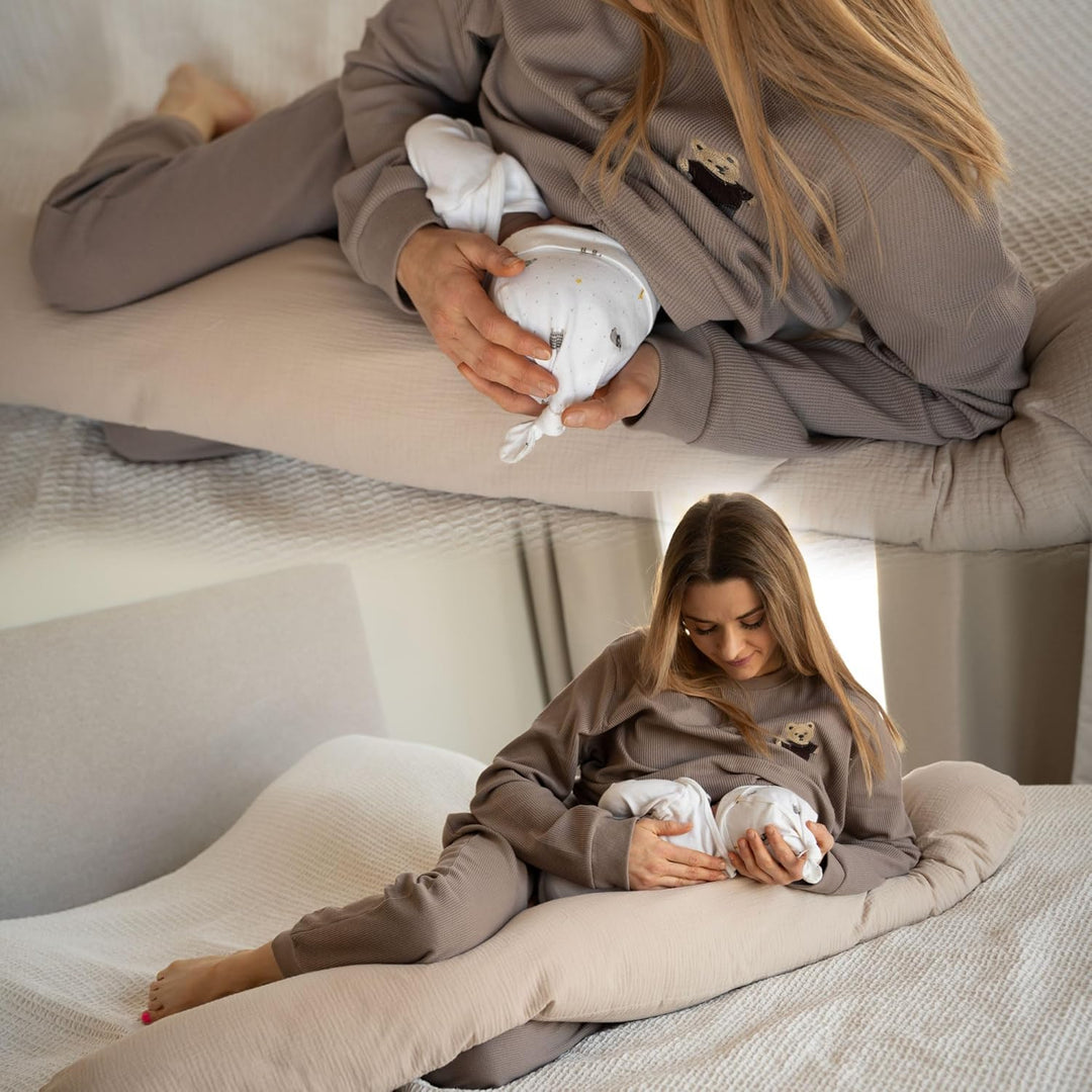 PaLulli® XL Nursing Pillow, 170 x 30 cm Muslin Cover, Pregnancy, Side Sleeper Pillow, Nursing Cover,