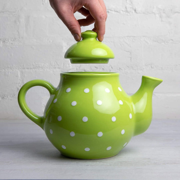 City to Cottage® - Teekanne für 4-6 Tassen | Grün und Weiss | Polka Dots | Handgemacht | Teekanne Ke