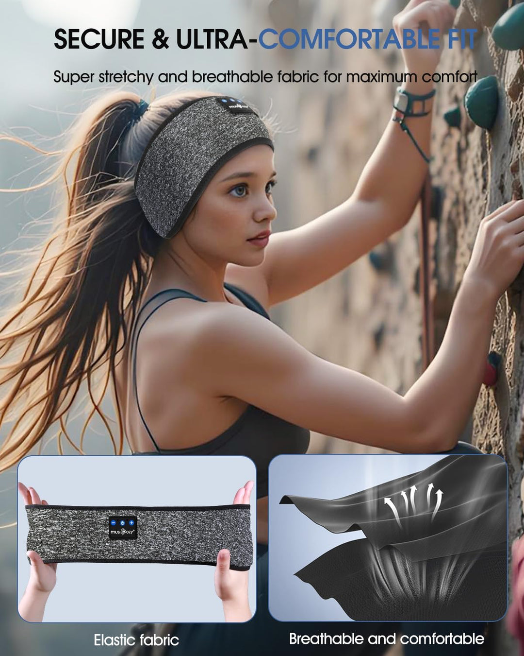 MUSICOZY Schlafkopfhörer Bluetooth 5.4, Bequem & Ultraleicht Stirnband kopfhörer zum Schlafen mit Hi