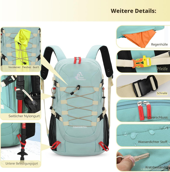 Bseash 40L Leichter wasserdichter Wanderrucksack mit Regenschutz, Outdoor Sport Reise Tagesrucksack