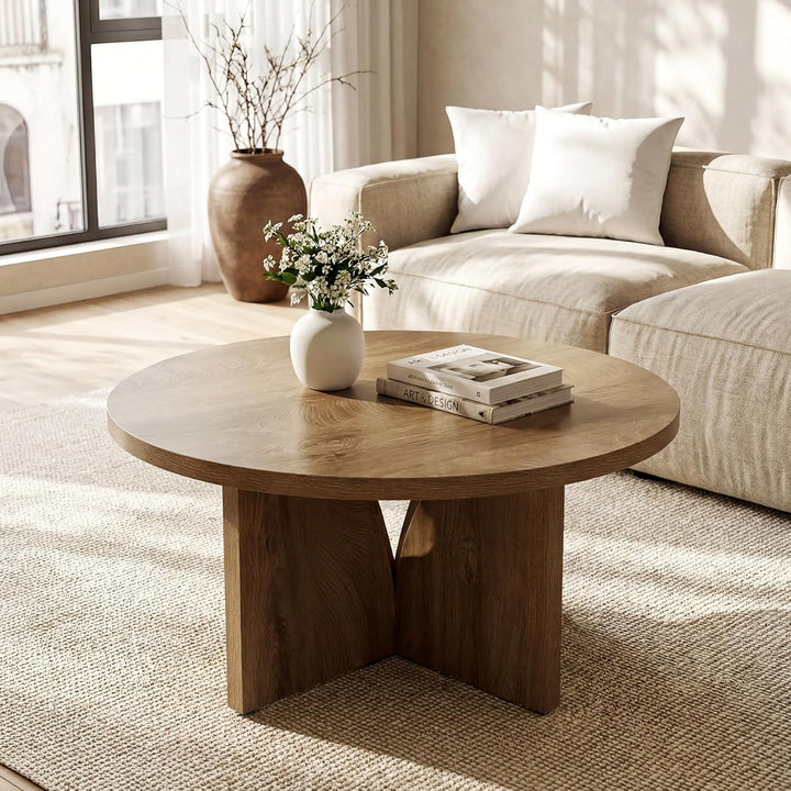 Tribesigns Runder Couchtisch, 80 cm, Moderner Holztisch in Braun, Kreis-Mitteltisch für Wohnzimmer,