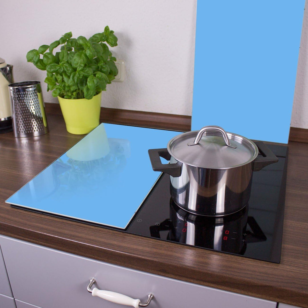 banjado® Herdabdeckplatte Glas 2-teilig je 30x52 cm/Schneidebrett Herdabdeckung mit Motiv Pastellbla