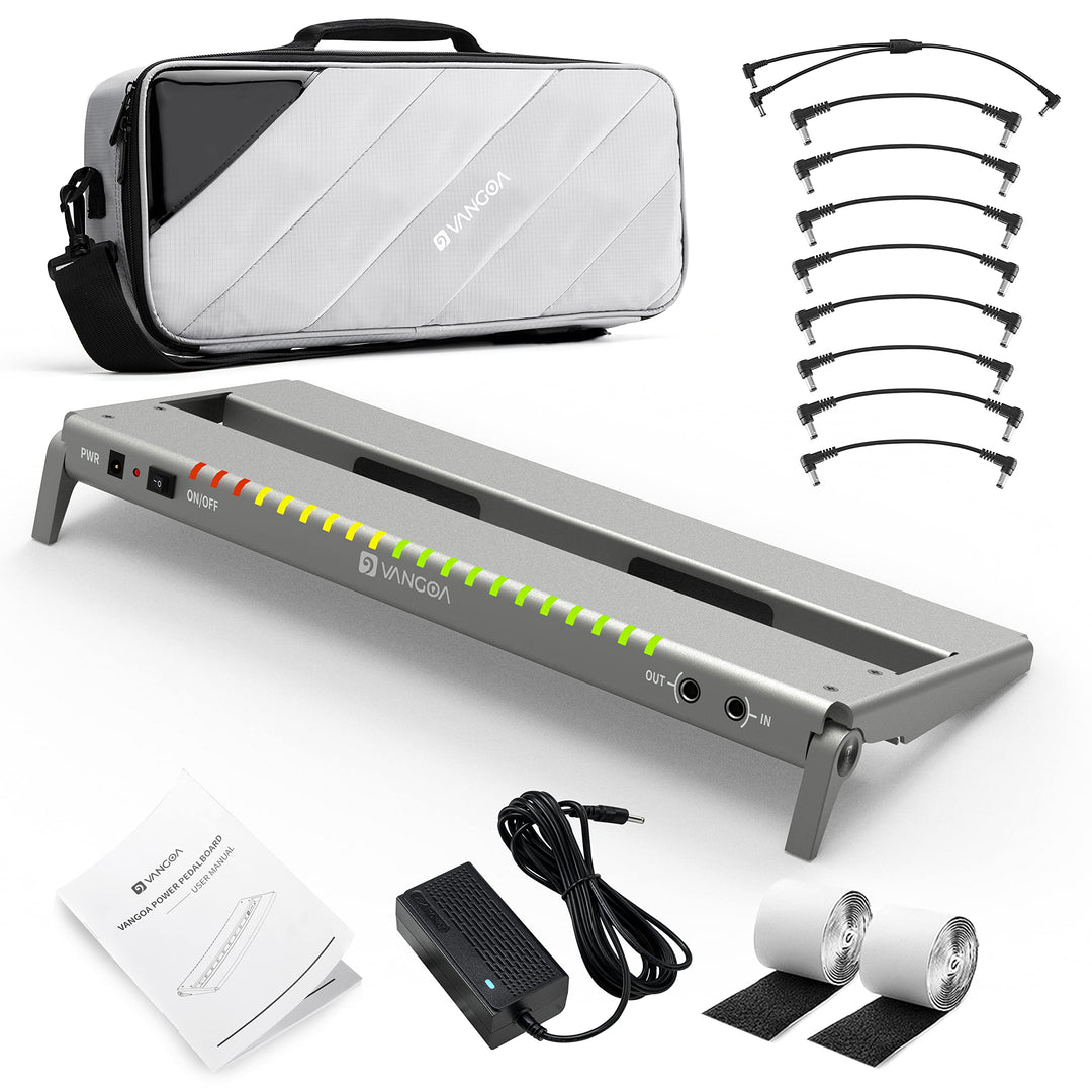 Vangoa Gitarren-Pedalboard mit eingebauter, isolierter Stromversorgung, VPPD-S Aluminium, klein, tra
